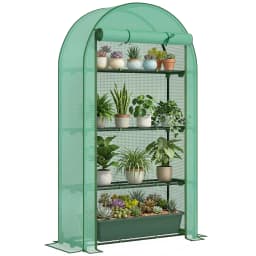 4 Tier Mini Greenhouse with Reinforced Pe Cover, Roll-Up Door, Green