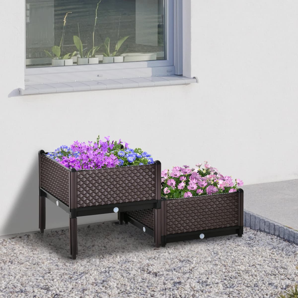 2-Piece Raised Garden Bed Planter Box Flower Vegetables Planting Container