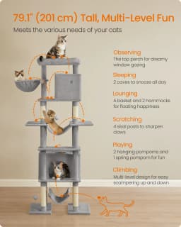 Feandrea 201 cm Tall Cat Tree, XXL Large Cat Tower for Indoor Cats, Multi-Level Cat Condo