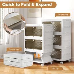 GOFLAME 3-Tier Stackable Storage Bins Bedroom Collapsible Storage Boxes-White