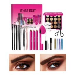 Eye Makeup Kit Professional Eyes Make Up Kits Mascara Eyeshadow Palette Eyelash Curler Brow Stamp Stencil Eyeshadow Brush Kit