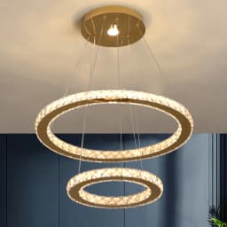 Modern Rings Led Pendant Light Luxury Crystal Dimmable Chandelier Hanging Lustre Ceiling Lamp Living Dining Room Decor Fixture