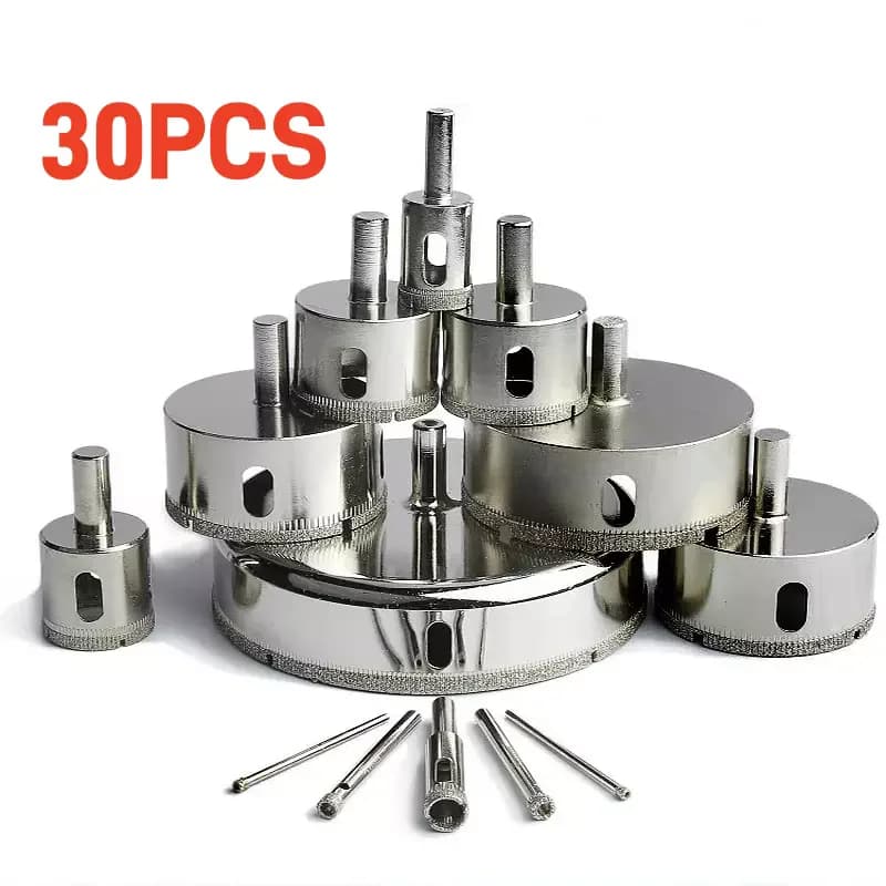 30pcs Diamond Drill Bit Tile Cutter Emery Hole Saw Dia 6 To 50mm Ceramic/Marble/Glass