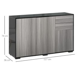 HOMCOM High Gloss Frame Side Cabinet with 2 Door and 2 Drawer, Grey Black