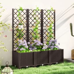 Plastic Raised Garden Planter with Trellis, Flower Bed with Drainage Holes