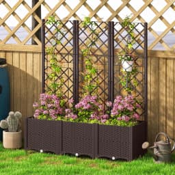 Plastic Raised Garden Planter with Trellis, Flower Bed with Drainage Holes