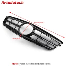 Artudatech Front Bumper Grille Fit for Benz C Class W204 W/LED Emblem C300/C350 2008 2009 2010 2011 2012 2013 2014 Blk