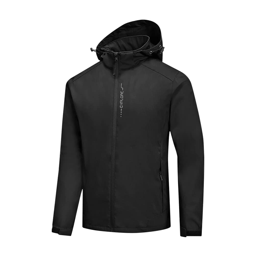 Black Waterproof Softshell Jacket with Hood for Men