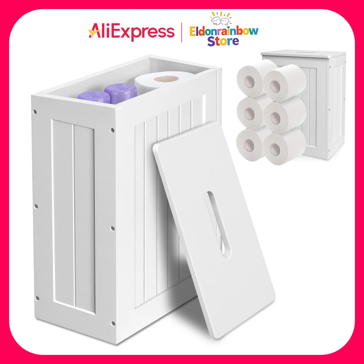 White Compact Shaker Wooden Bathroom Storage Unit, Undersink Toilet Roll Paper Cabinet, Weatherproof Engineered Wood Multi-Purpose Cleaning Tidy Box 14×27×35cm
