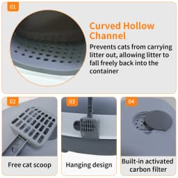 Oval Oblong Hooded Cat Litter Box Tray Front Entry Toilet with Litter Scoop for Kittens Cat Breeds Enclosed