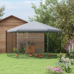 PawHut Walk in Chicken Run Chicken Coop with Cover, for 10-15 Chickens, Hens, Rabbits, Ducks, 4 x 3.5 x 2.6m - Silver Tone