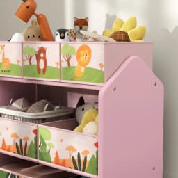 AIYAPLAY Kids Storage Unit, 3-Tier Toy Organiser Shelf with 6 Removable Storage Boxes, for Playroom, Bedroom Nursery, Pink