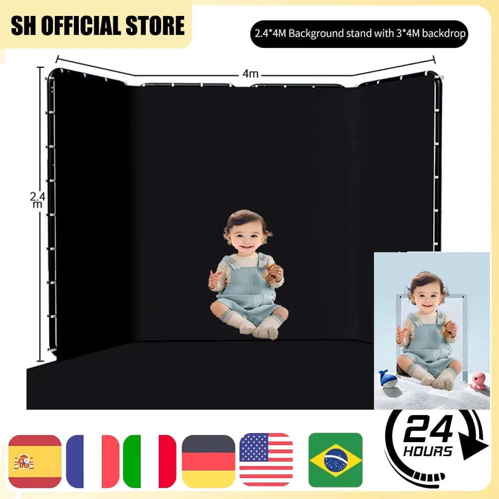 2.4x4 Background Frame Black/White/Green/Gray Screen Wall Foldable For TikTok Live Photo Studio Kit Chromakey Green Screen Frame