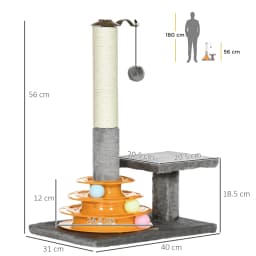 PawHut 56cm Cat Tree for Indoor Cats, Scratching Post with Cat Toys Climbing Tower Activity Centre, Dangling Ball - Grey