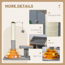 PawHut 56cm Cat Tree for Indoor Cats, Scratching Post with Cat Toys Climbing Tower Activity Centre, Dangling Ball - Grey