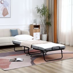 HOMCOM Folding Bed with 10cm Mattress, Portable Foldable Guest Bed with Wheels