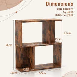 GOFLAME 3-Tier Bookshelf Display Shelf for Small Space Freestanding Side Table Rustic Brown