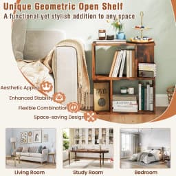 GOFLAME 3-Tier Bookshelf Display Shelf for Small Space Freestanding Side Table Rustic Brown