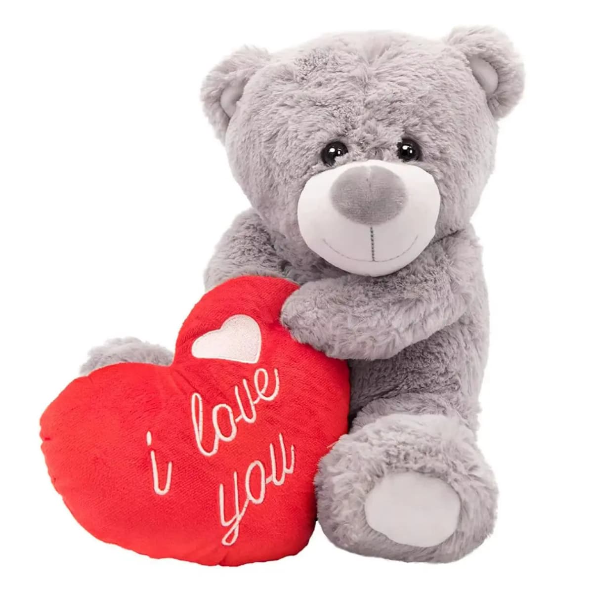 Large I Love You Teddy Bear - 16" Grey Plush with Red Heart & Embroidered Message - Perfect for Valentine's Day & Mother's Day