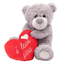 Large I Love You Teddy Bear - 16" Grey Plush with Red Heart & Embroidered Message - Perfect for Valentine's Day & Mother's Day