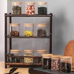 12Pcs Glass Spice Jar Set with Bamboo Lids, 5cm Dia x 7cm H