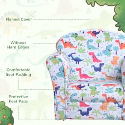 HOMCOM Children's Armchair Flannel Kids Sofa Tub Chair Cartoon Rocket Pattern Wooden Frame Bedroom Playroom Seater