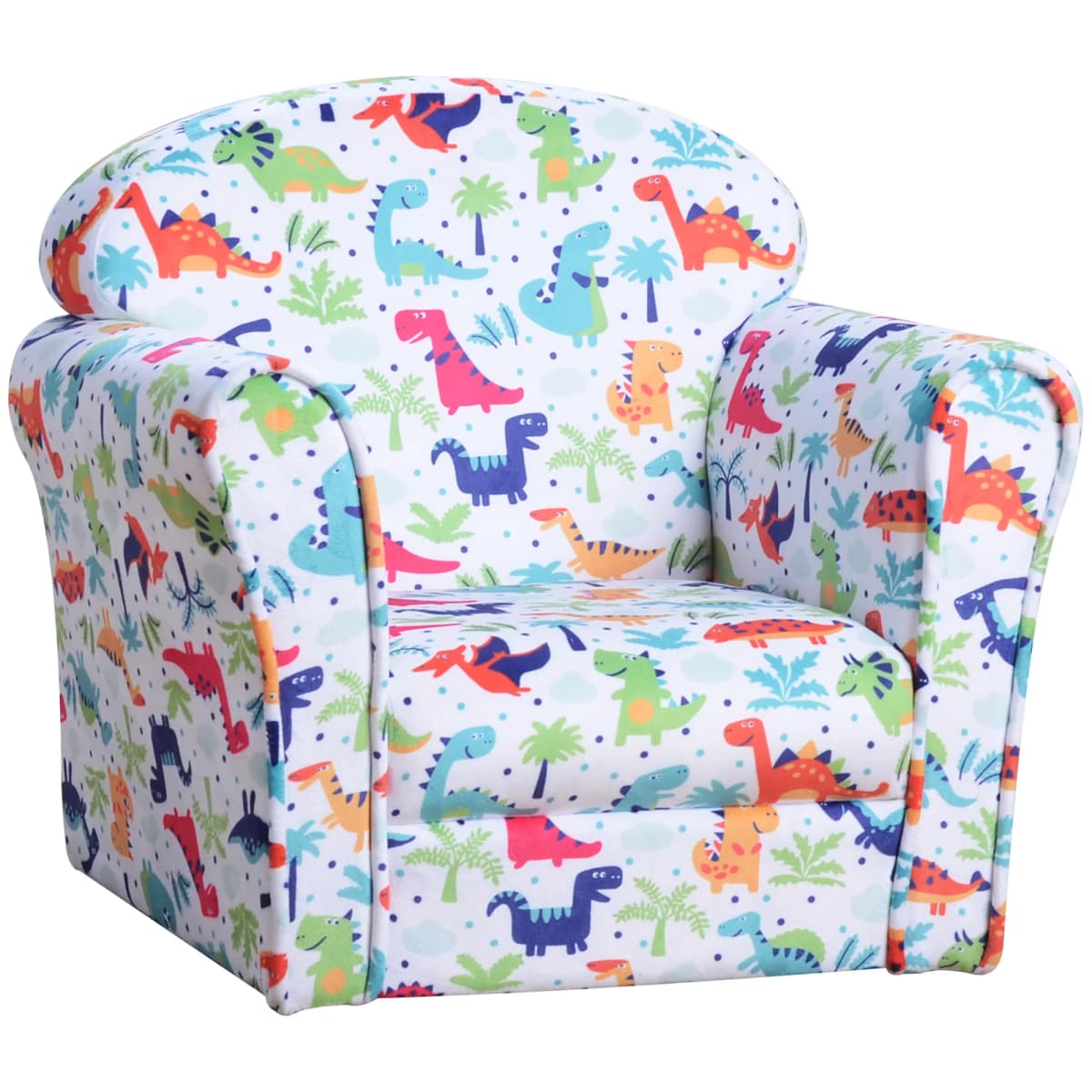 HOMCOM Children's Armchair Flannel Kids Sofa Tub Chair Cartoon Rocket Pattern Wooden Frame Bedroom Playroom Seater