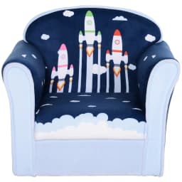 HOMCOM Children's Armchair Flannel Kids Sofa Tub Chair Cartoon Rocket Pattern Wooden Frame Bedroom Playroom Seater