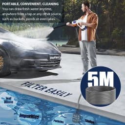 21V Cordless Pressure Washer, Electric Cleaner, Battery-Powered Pressure Washer with Nozzle Foam Pot Filter Basket 5m Water Hose
