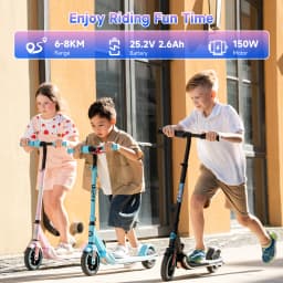 RCB R11 Kids Electric Scooter for Age 6-12, 150W Motor, 3 Speed Modes up to 9.9 mph & 5 Miles Range, 7"/6" Solid Tyres, LED Lights & Display, Bluetooth Speaker, Foldable 6.65kg, CE Certified