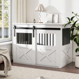 Voltsify Wooden Dog Crate with Lockable Barn Door, Storage Top & Anti-Chew Security for Small/Medium Pets