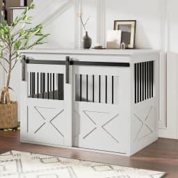 Voltsify Wooden Dog Crate with Lockable Barn Door, Storage Top & Anti-Chew Security for Small/Medium Pets