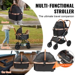 SucceBuy 66 lbs Pet Stroller Foldable Dog Puppy Stroller with Brakes Storage Basket Detachable Carrier for Small to Medium Dogs