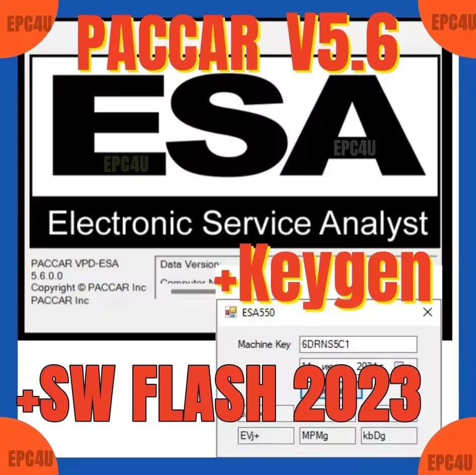 Car software ESA Electronic Service Analyst 5.6 + 2023 SW FLASH FILE with Keygen Unlock PUNLOCK for Paccar Car Repair Software