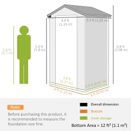 4 X 3ft Garden Shed Tool Storage House with Lockable Door, Gray
