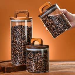 【Lifeideas】Clear Glass Jar with Bamboo Lid Sealed Canister Food Storage Container for Bean Sugar Salt Kitchen Gadgets