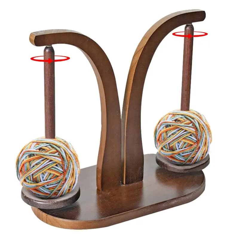 Wood Double Yarn Spindle Rotating Wooden Sewing Yarn Holder Spinner Magnetic Thread Spool Wool Ball Winder Knitting Tools