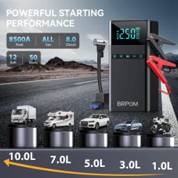 BRPOM 2IN1 Portable Car Starter with Air Compressor 150 PSI 8500A Starter 12V Car Battery Starter Box Car Battery Jumper Starter
