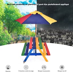 GOFLAME Kids Picnic Table Bench Set Children 4 Seat Activity Play Table with Umbrella
