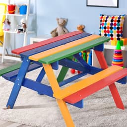 GOFLAME Kids Picnic Table Bench Set Children 4 Seat Activity Play Table with Umbrella
