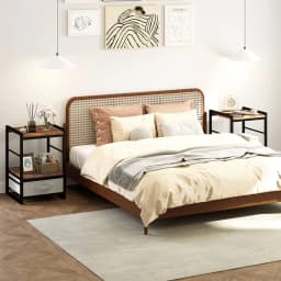 GOFLAME Bedroom Nightstand Bedside Table w/Fabric Drawer & Open Shelf-Coffee