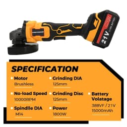 21V Cordless Brushless Angle Grinder 125mm Cutting Tool Set 2 Battery & Charger