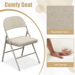 GOFLAME Set of 6 Folding Fabric Padded Chairs w/Sponge Seat and Backrest-Beige