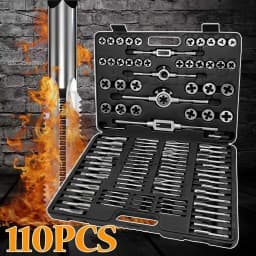 Professional Tap and Die Set 110Pcs Metric Size M2 to M18 Bearing Steel Threading Wrench Repair Tools Kit with Black Case