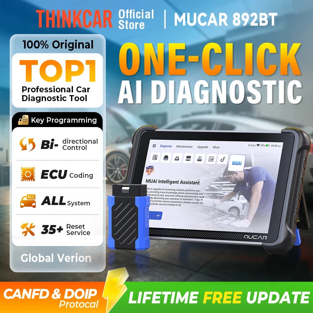 MUCAR 892BT Key Programming AI Automotive Diagnostic Tool Bi Directional Obd2 Scanner ECU Coding CANFD DOIP 35 Resets Life Free
