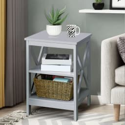 GOFLAME 3-Tier Nightstand Side Table X-Design End Table Bed Side Table-Grey