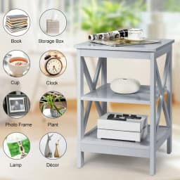 GOFLAME 3-Tier Nightstand Side Table X-Design End Table Bed Side Table-Grey