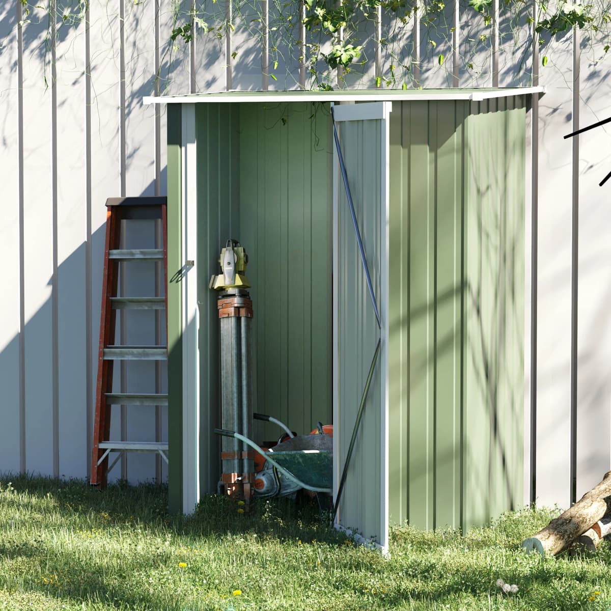 Outdoor Storage Shed Steel Garden Shed W/ Lockable Door for Backyard Light Green