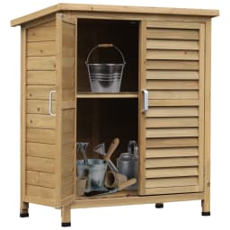 Garden Storage Shed Wooden Garage Organization Outdoor Cabinet W/ Doors, Natural