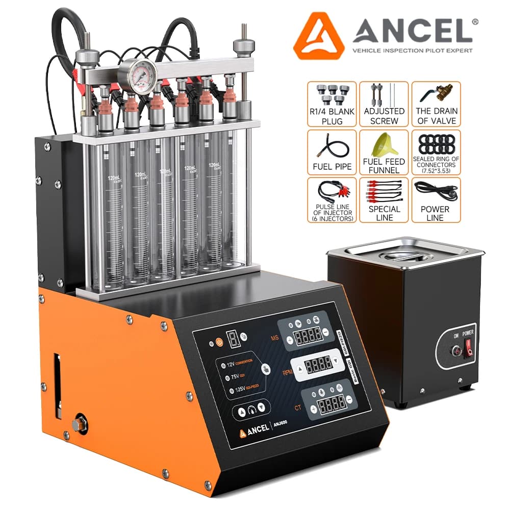 ANCEL ANJ600 GDI Piezo EFI FEI Piezoelectric Fuel Injector Cleaner & Tester Machine 6 Cylinders for Car Motorcycle Cleaning